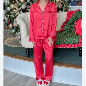 Red Silky 2p Pajama Set L/S Top and Pants XL Jane Marie Boutique NWT NEW